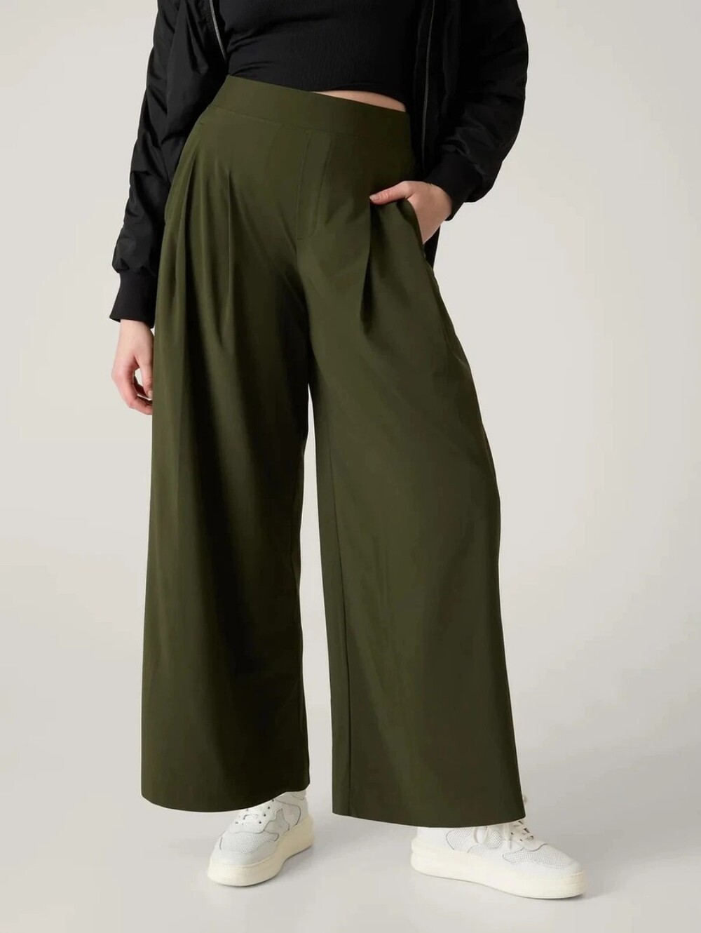 Athleta Brooklyn Heights Pleated Wide Leg Pant In Aspen Olive Green Size 14 P